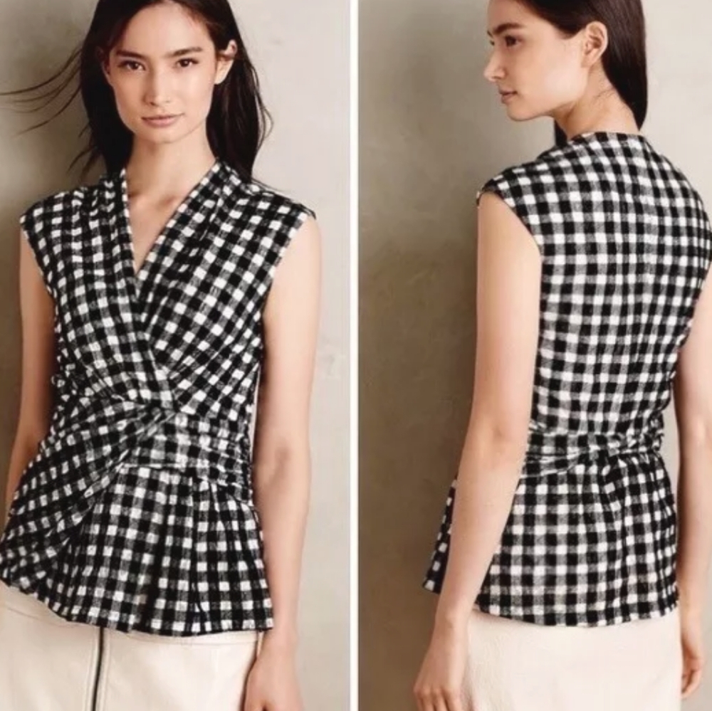 Anthropologie Black and White Gingham Blouse